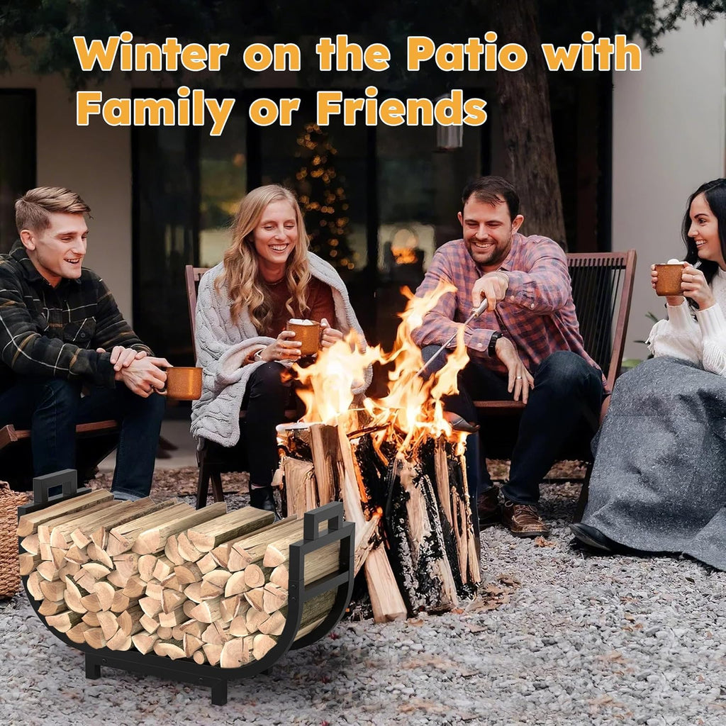 30 Inch Firewood Rack Outdoor Indoor with Handle and Log Carrier Bag, Stable Metal Wood Rack Heavy Duty Log Holder for Fireplace Patio Deck, Rustproof Firewood Storage Organizer Tool, Black