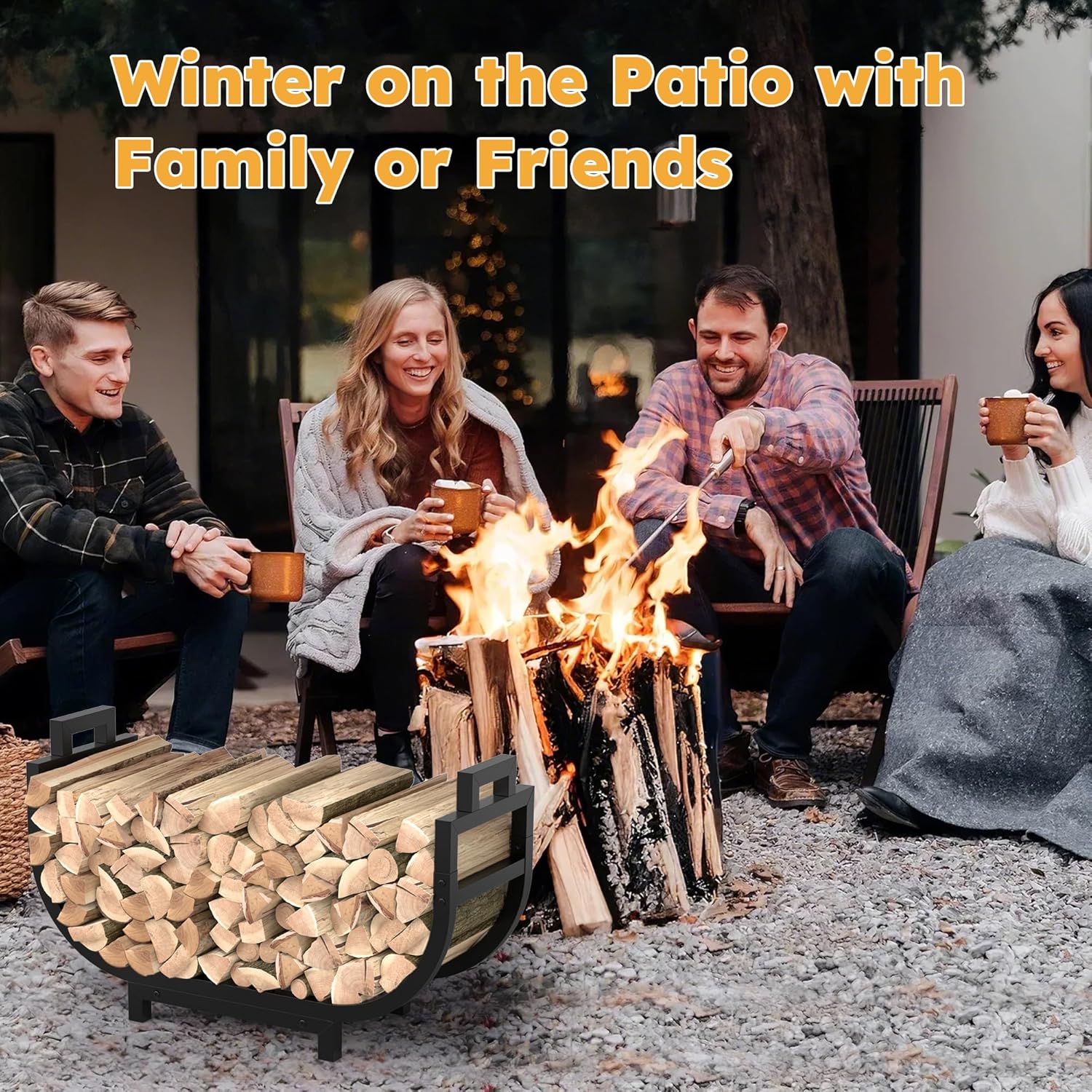 30 Inch Firewood Rack Outdoor Indoor with Handle and Log Carrier Bag, Stable Metal Wood Rack Heavy Duty Log Holder for Fireplace Patio Deck, Rustproof Firewood Storage Organizer Tool, Black