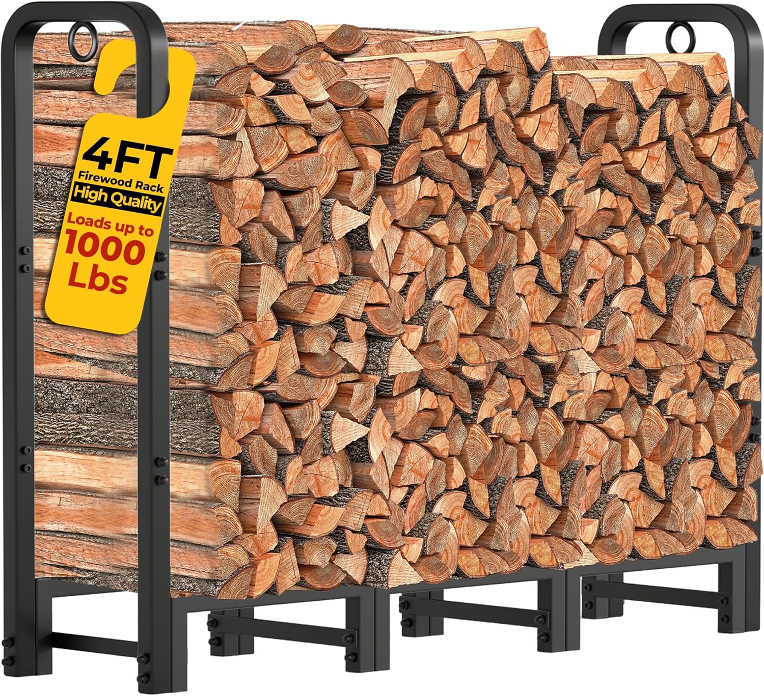 Amagabeli 8ft Firewood Log Rack Outdoor Heavy Duty Logs Holder for Fireplace Indoor Outdoor Adjustable Wood Racks for Fire Wood Holder Metal Pile Stand Storage Stacker Organizer Black