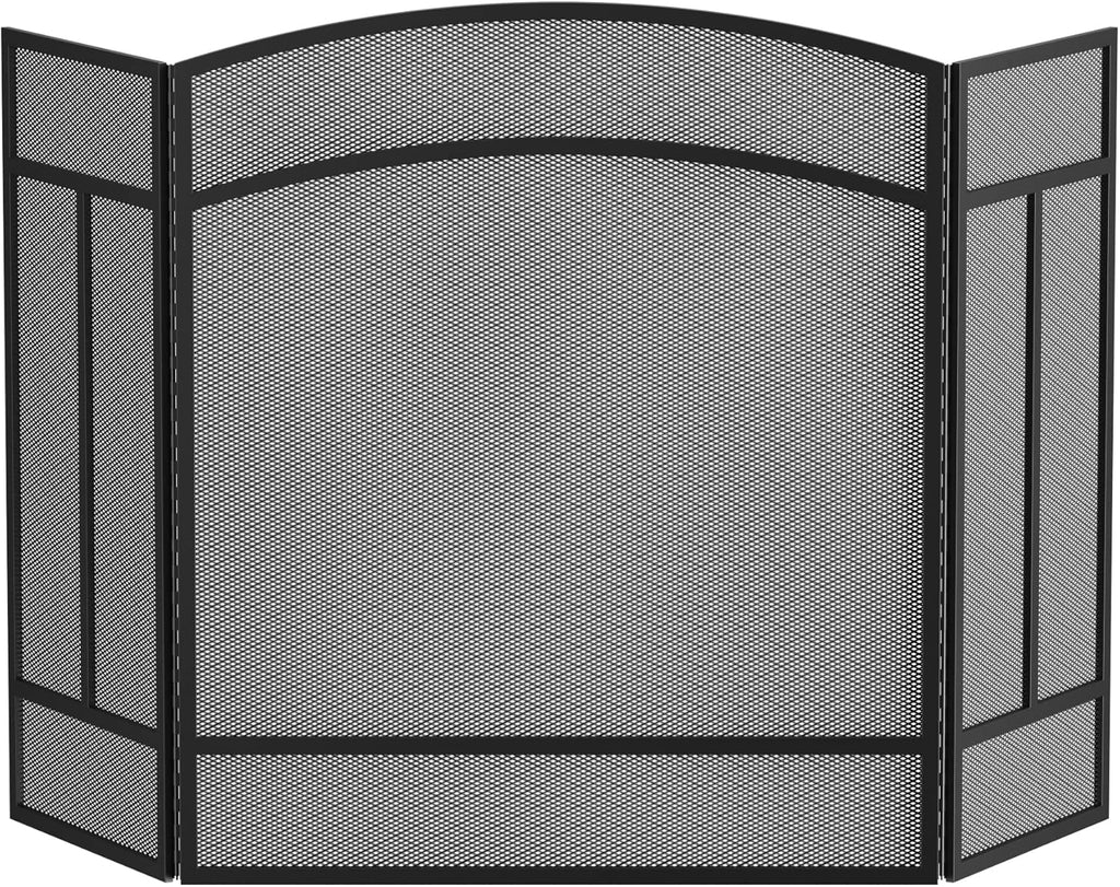 Fire Beauty Fireplace Screen 3 Panel Wrought Iron 48"(L) x 29"(H) Spark Guard Cover(Black)