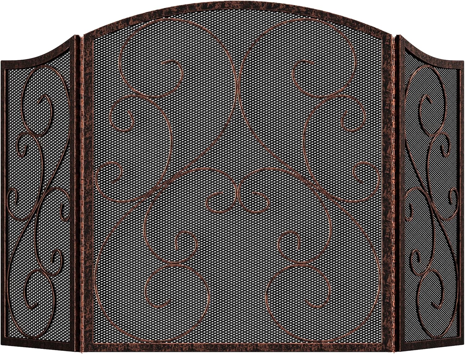 Fire Beauty Fireplace Screen 3 Panel Wrought Iron Metal 48"(L) x30(H) Spark Guard Cover(Black)