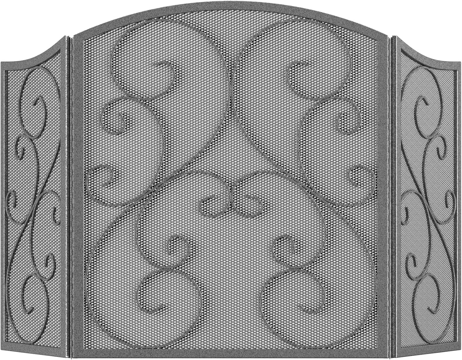 Fire Beauty Fireplace Screen 3 Panel Wrought Iron Metal 48"(L) x30(H) Spark Guard Cover(Black)