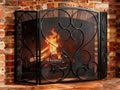 FEED GARDEN 3 Panel Fireplace Screen Wrought Iron 48" W x 29" H Foldable Heavy Duty Fire Spark Guard Cover with Metal Decorative Mesh for Living Room, Home Decor Indoor, Black