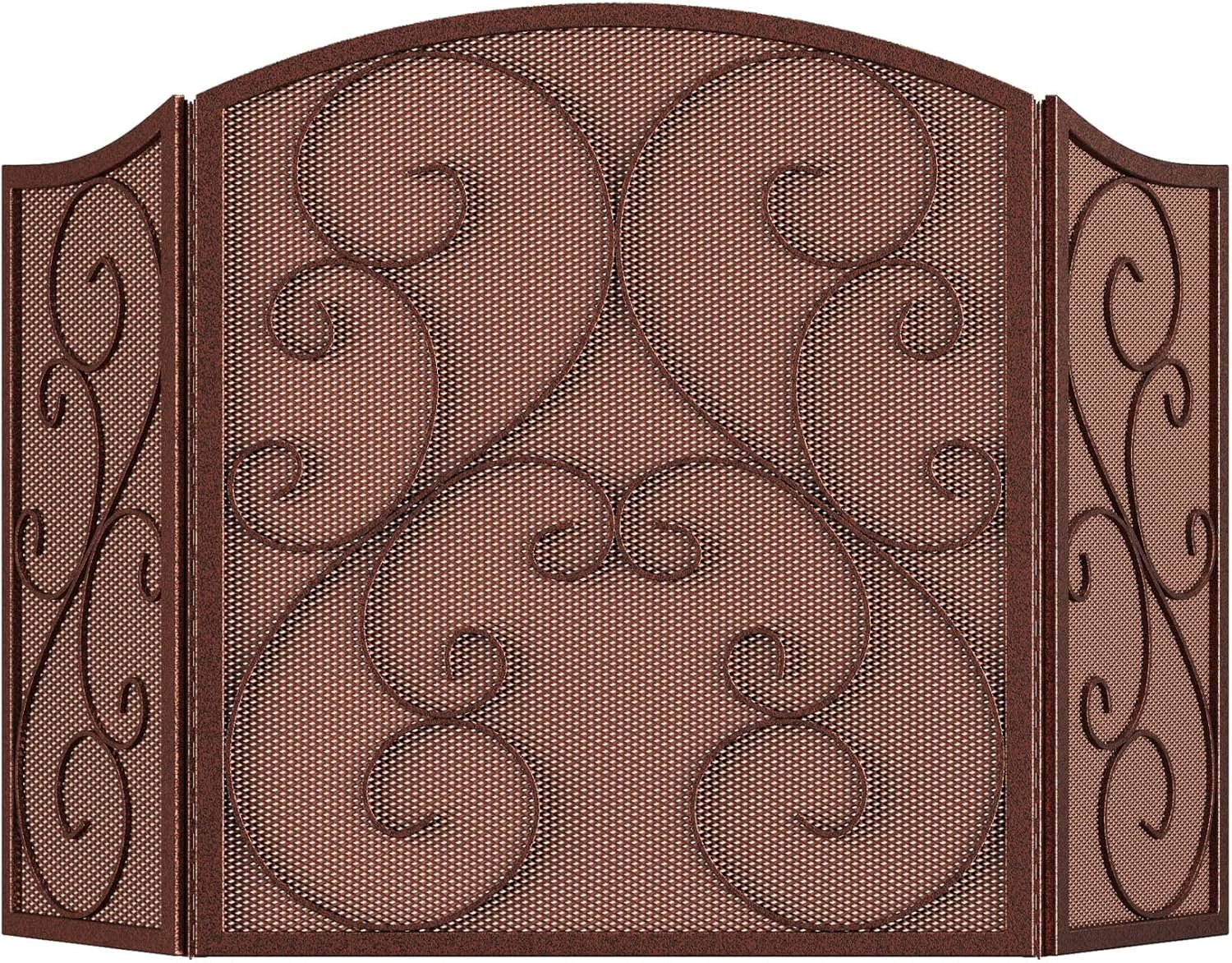 Fire Beauty Fireplace Screen 3 Panel Wrought Iron Metal 48"(L) x30(H) Spark Guard Cover(Black)