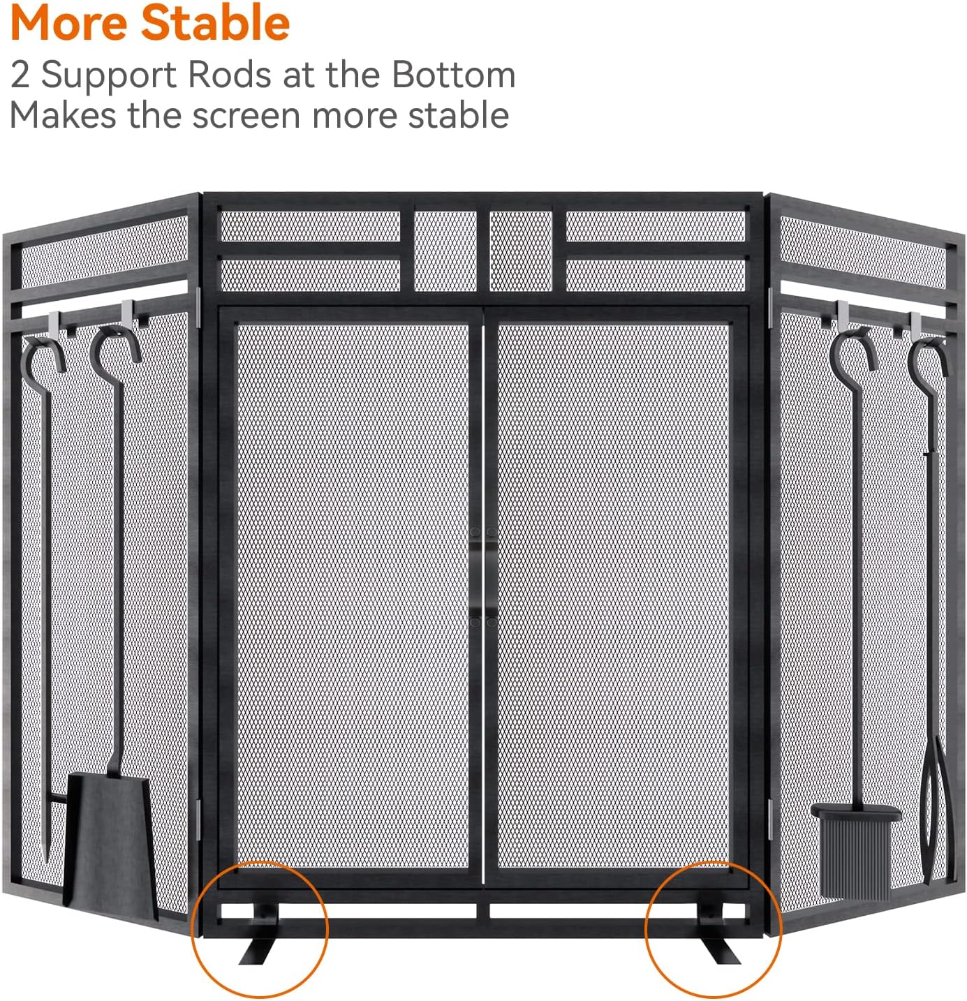 Fireplace Screen with Doors and Tools Set,3 Panel Foldable Metal Fireplace Guard,Wrought Iron Fireplace Mesh Screen Stand Tall 32″ Wide 48″,Fireplace Safety Gate with Tool,Tongs,Poker,Black